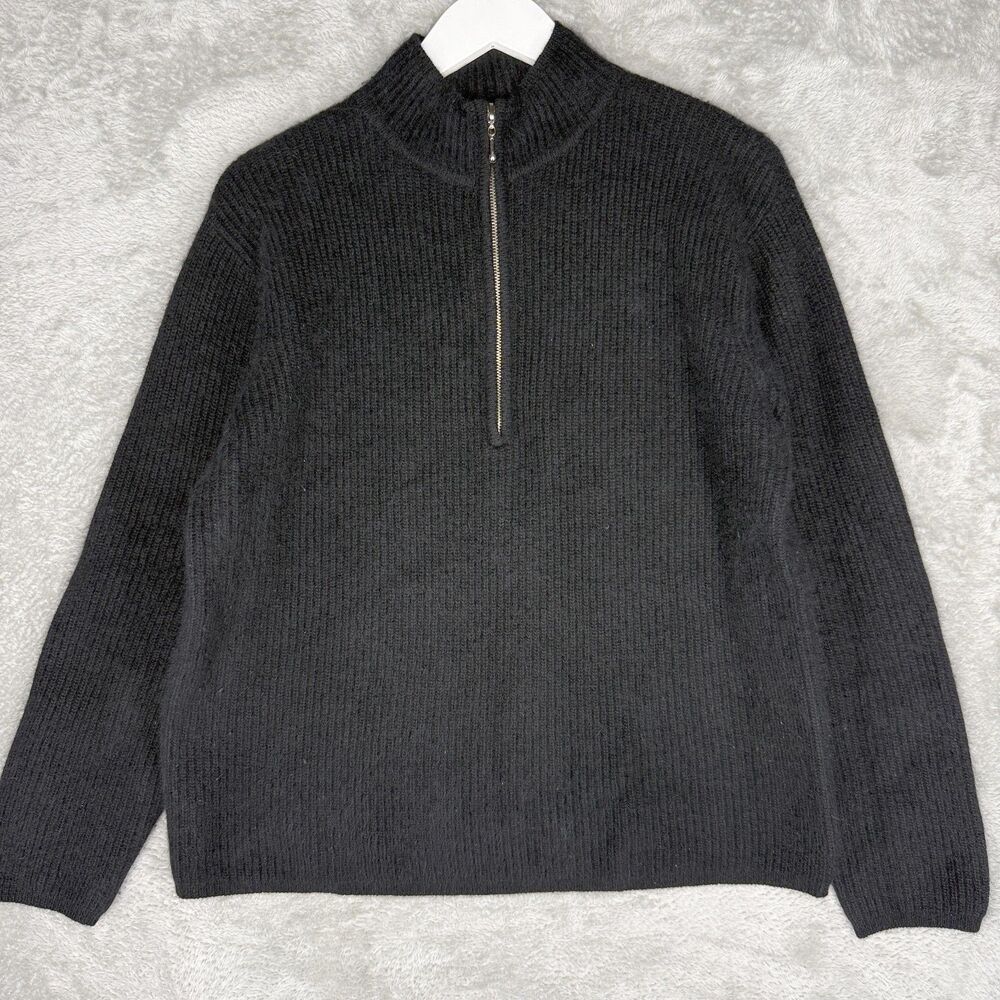 Rafaella Sweater Women Small Black 1/4 Zip Angora Rabbit Hair Lambswool Pullover